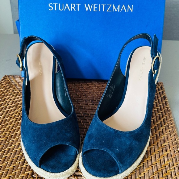 Stuart Weitzman Dark Blue Espadrille Slingbacks - Picture 1 of 5